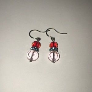Handmade Blue, Red & Pink Beaded Dangling Earrings